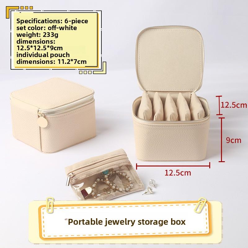 

Genuine Leather Jewelry Box for Earrings & Necklaces Portable Travel Organizer with Gift Bag PU Leather Storage Case for Rings бежевий