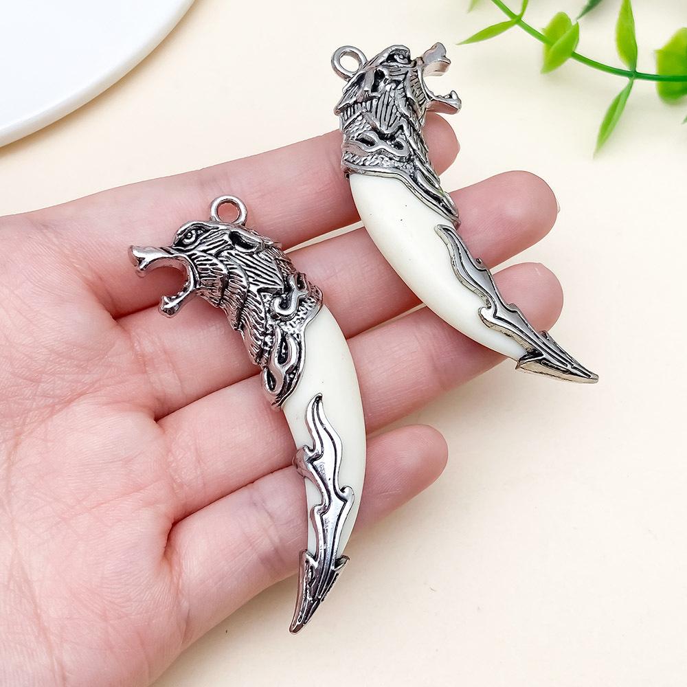 Retro Ethnic Wolf Tooth Pendant Earrings & Necklace with Tibetan Silver Resin Inlay
