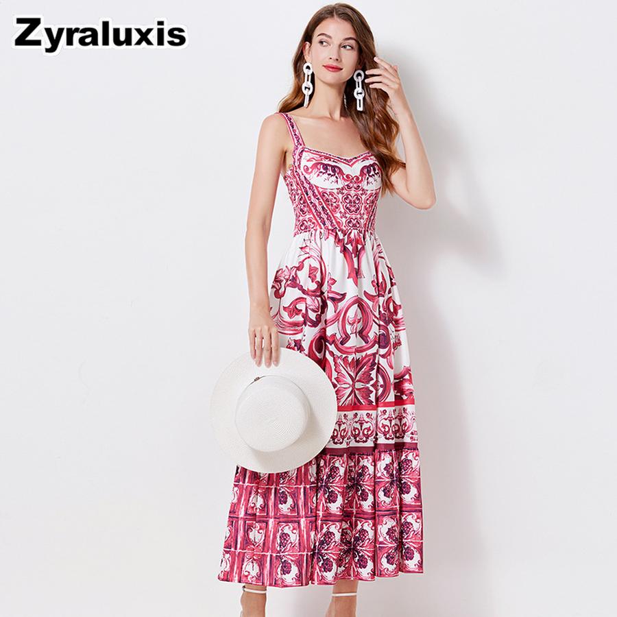 Urlaubsstil Blau-Weiß Porzellan Elegantes Neckholder Langes Kleid Sommer Neue Ankünfte Taillenbetont Plissiert Bedrucktes Kleid