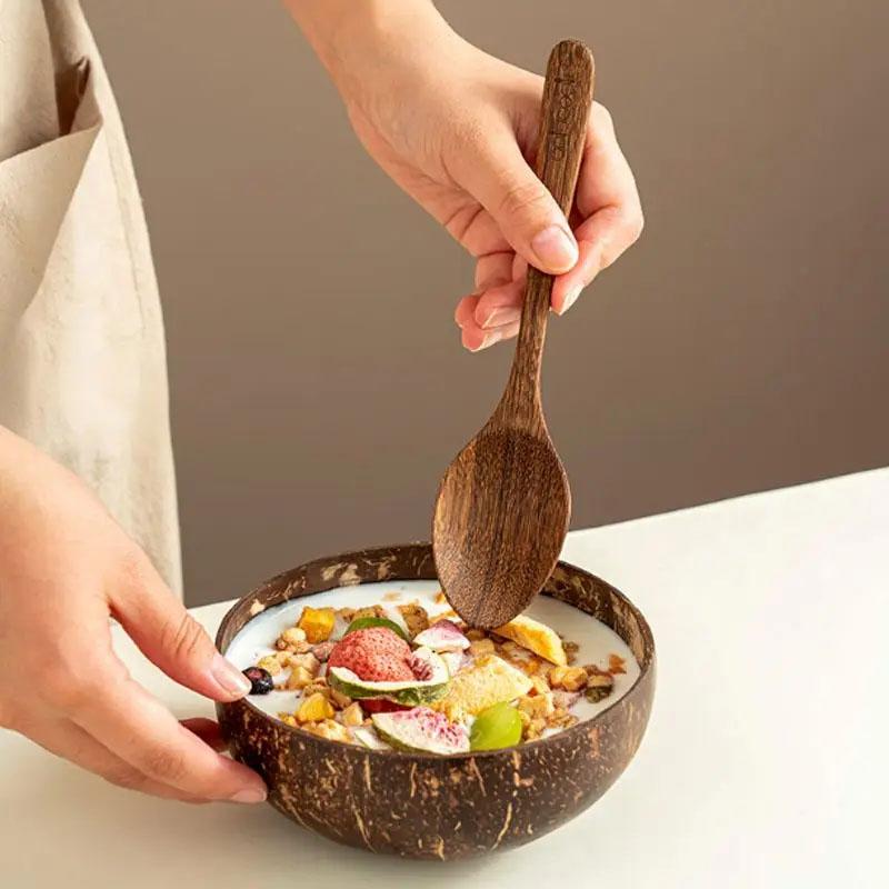 Natural Coconut Bowls Sets Reusable Coconut Bowls And Wooden Spoon For Dessert Yogurt Fruit Salad Smoothie Kitchen Tableware