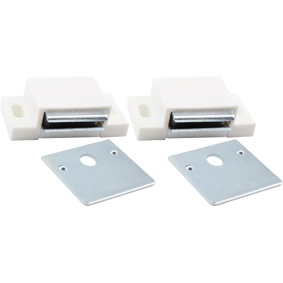 2 PCS White Magnetic Door Catch Single Magnetic Catch 15lb High Magnetic with Screws, Shutter Hardware for Kitchen Bathroom Cupboard Wardrobe Closet 2