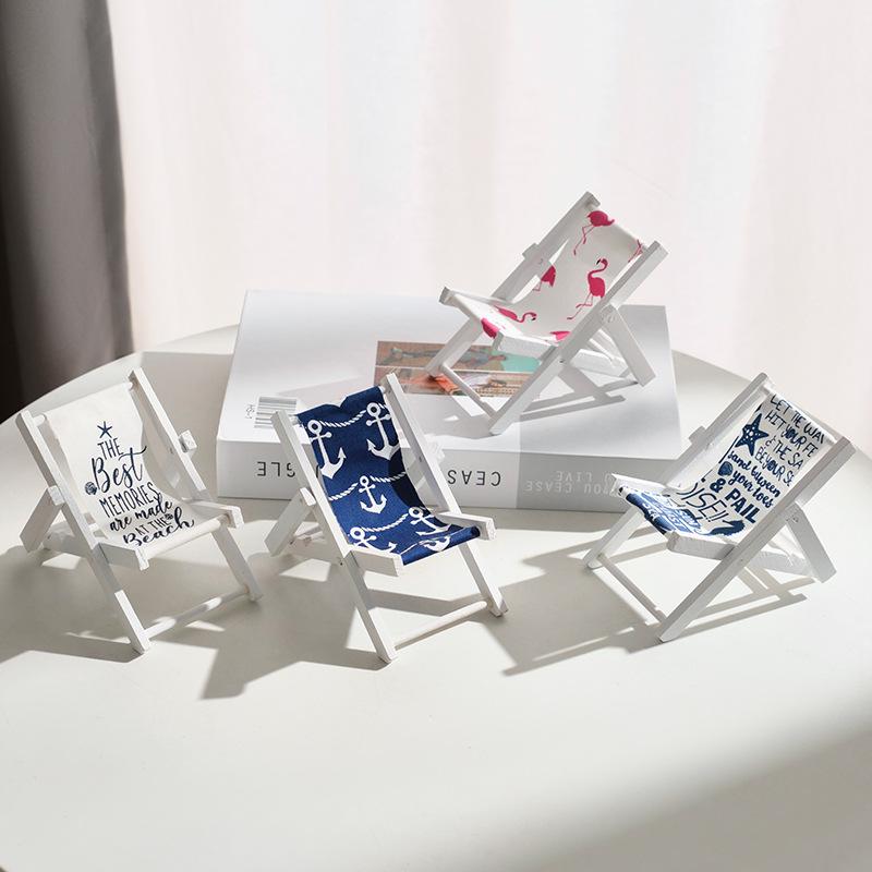 Wooden Beach Chair Ornament Mediterranean Style Mobile Phone Holder Home Room Creative Decoration Jewelry Props