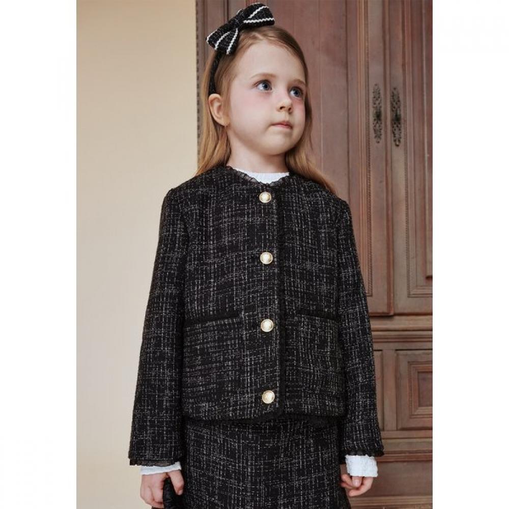 Кофейное зерно Чайный лист Черный твидовый пиджак без воротника Ba12jk01bk 110