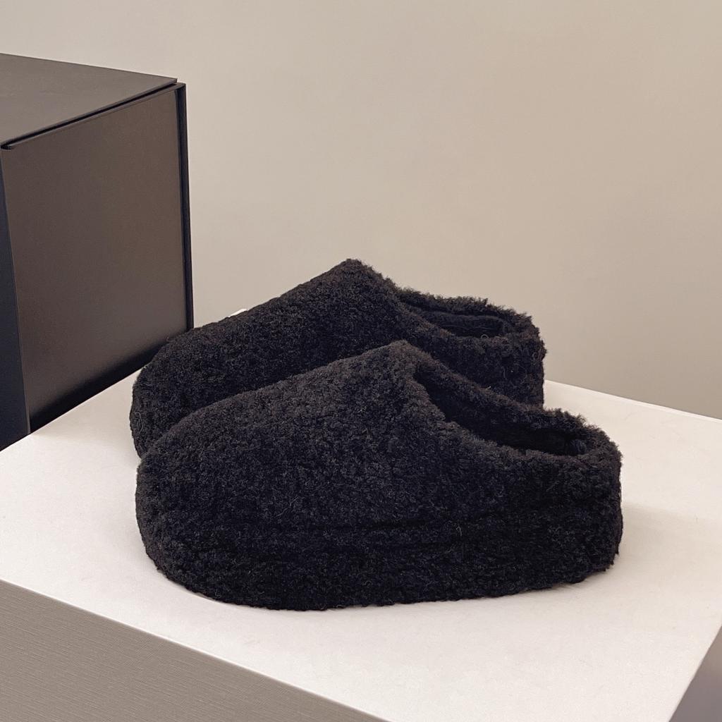 2025 Autumn and Winter Outer Wear Ugly Cute Big Head Female Retro Bag Head Cotton Fluffy Half Slippers Velvet Warm One Pedal Lazy