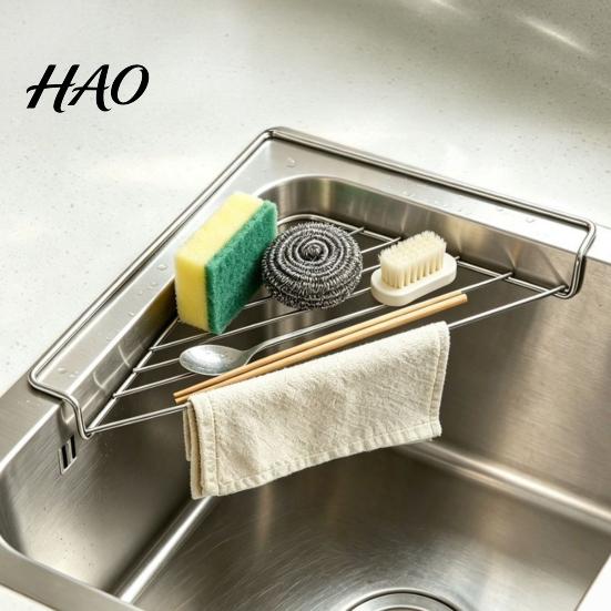 Triangle Sink Caddy Corner Stainless Steel Triangular Shelf, Rustproof Compact Wire Dish Rack Rack, Space Saving Utensil Drying for Kitchen