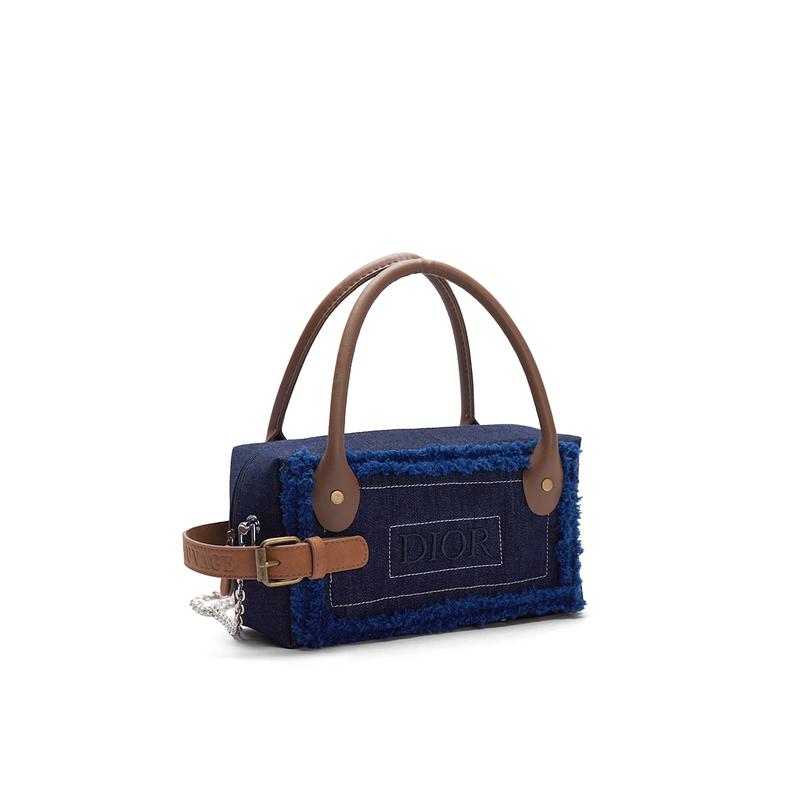 DIOR Bag [Customized cosmetic bag] Bubble jellyfish, citrus salami, shoulder handbag, portable storage, denim fabric, miu style, trendy blues velvet