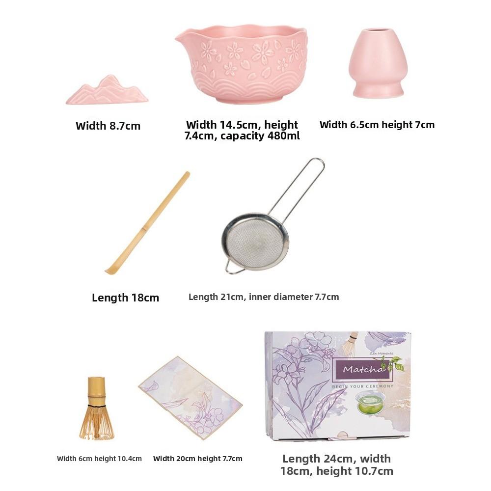 2/4/7 Pcs New Ceramic Matcha Bowl Flower Sakura Matcha Whisk Holder Reusable with Pouring Spout Matcha Making Kit Tea Lovers