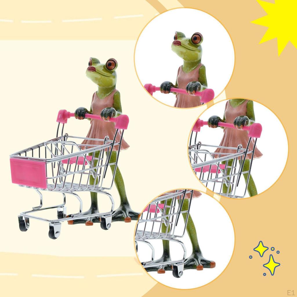 Cart Frog Statue Tabletop Ornament Collectible, Funny Animal Sculpture Decorative Figurine for