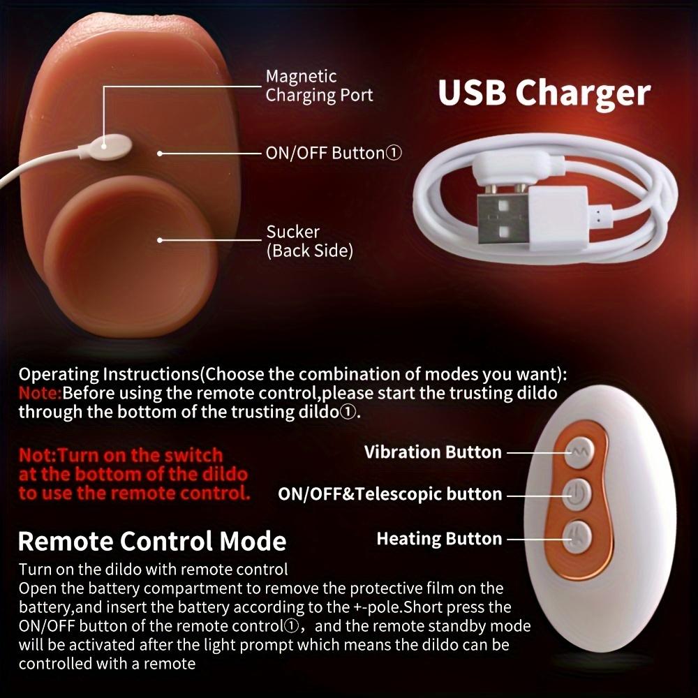 Huge Realistic Silicone Penis Female Masturbator - 4 In 1 Function Heating Vibration Telescopic Rocking Mode For Hands-Free Play And Satisfying Female