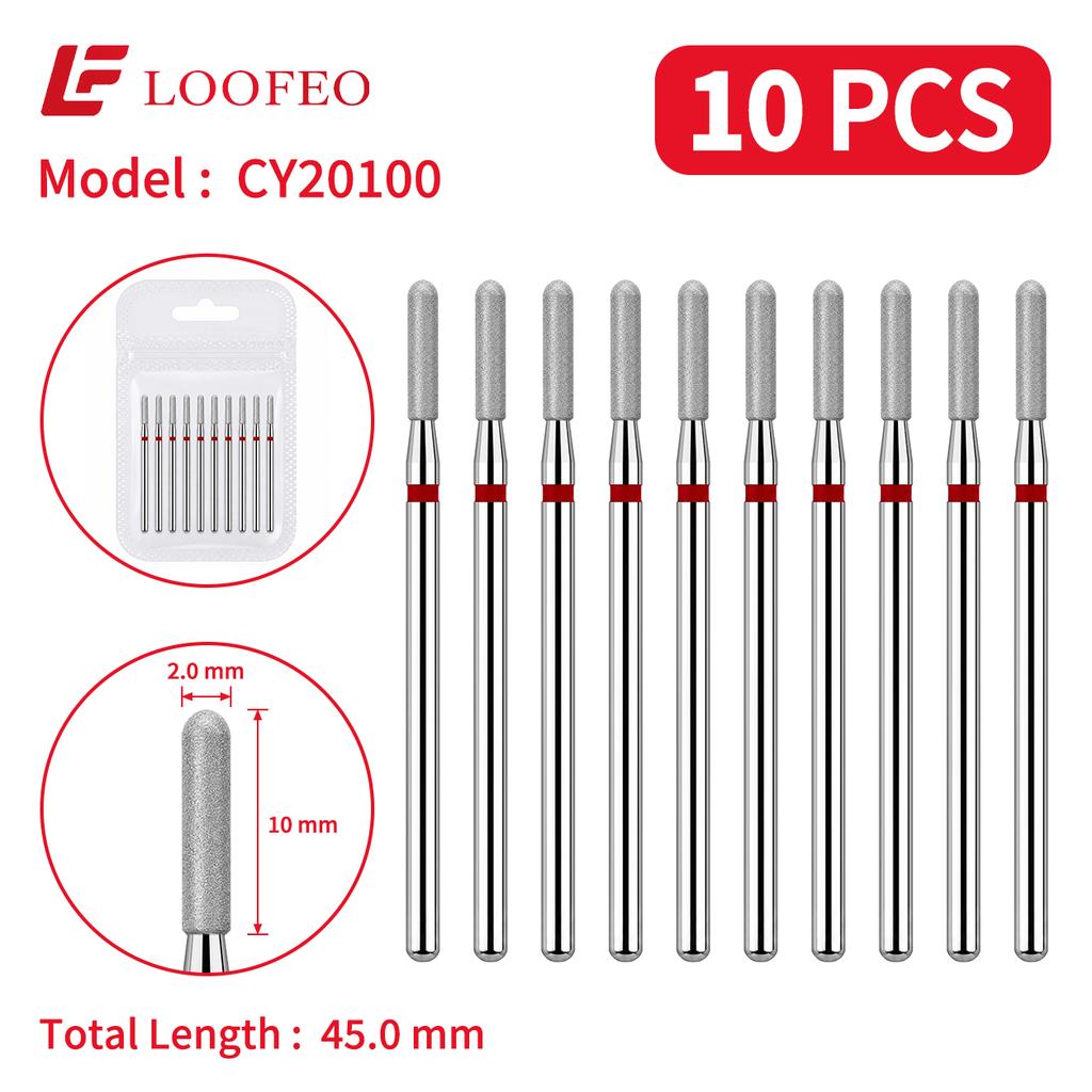 Cylindrical Bit Diamond Nail Drill Bit Set 10Pcs Nail Milling Cutters for Nail Surface Shaping Dead Skin Removal Fine Grinding Nail File Sets Home