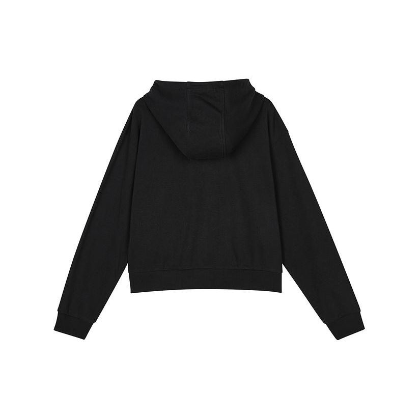 Skechers Solid Color Zipper Hooded Loose Cardigan Jacket Women jackets Carbon-Black L124W041-0018