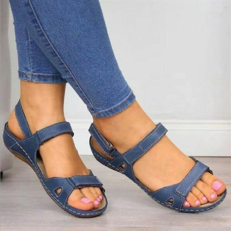 Spring and summer new flat-bottomed muffin women's sandals thick-soled Velcro hollowed-out wedge heel beach sandals women