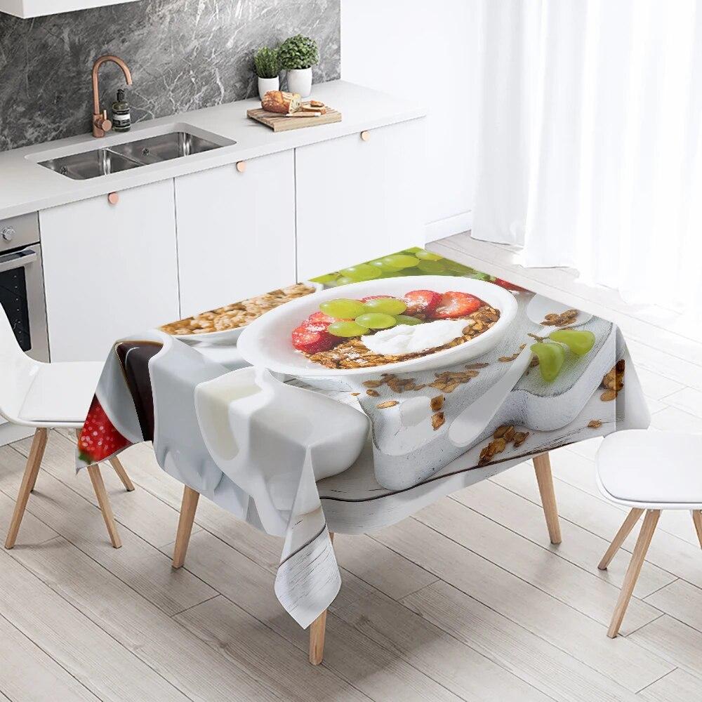 Food Print Tablecloth Stain Resistant Waterproof Rectangular  Kitchen Restaurant Table Decoration Home Decor