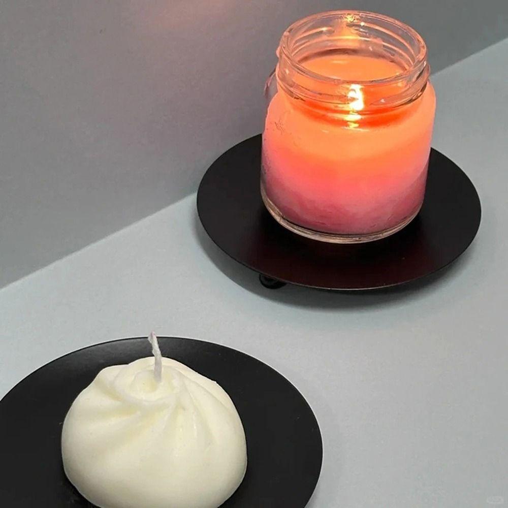 Round Iron Candle Holder Golden Festival Candlestick Holder Creative Pillar Metal Plate  Banquet