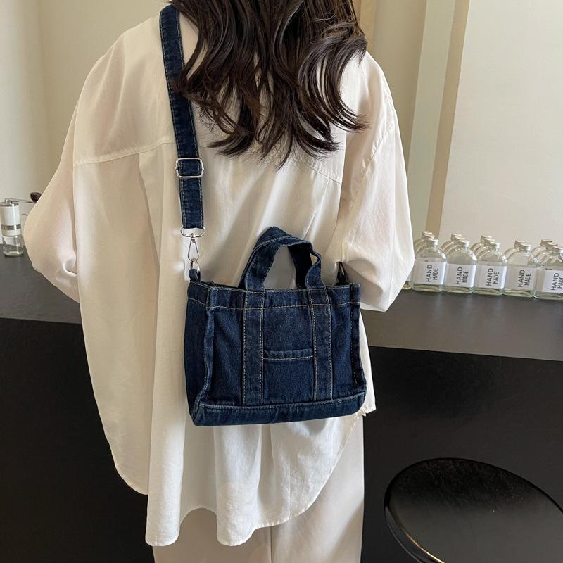 Retro Street Trend Canvas Crossbody Bag - Large Capacity Denim Shoulder Bag for College Students and Shopping