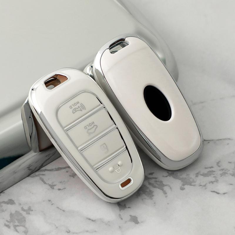 New Silver 6Button Car Key Case Cover for Hyundai Santa Fe Tucson 2022 NEXO NX4 Ioniq 5 Atos Prime Solaris 2021 Auto Accessories