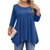 Womens Plus Size 3/4 Sleeve Shirts  Round Neck Tunic Tops Basic Loose Fit Tee Tops L-5XL