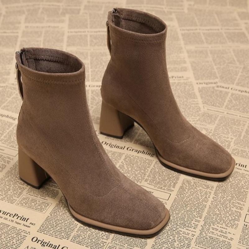Fashion Vintage Square Toe Women Ankle Boots Fashion Zippers Thick Heels Shoes Women Winter Elegant Comfortable Short Boots Women
