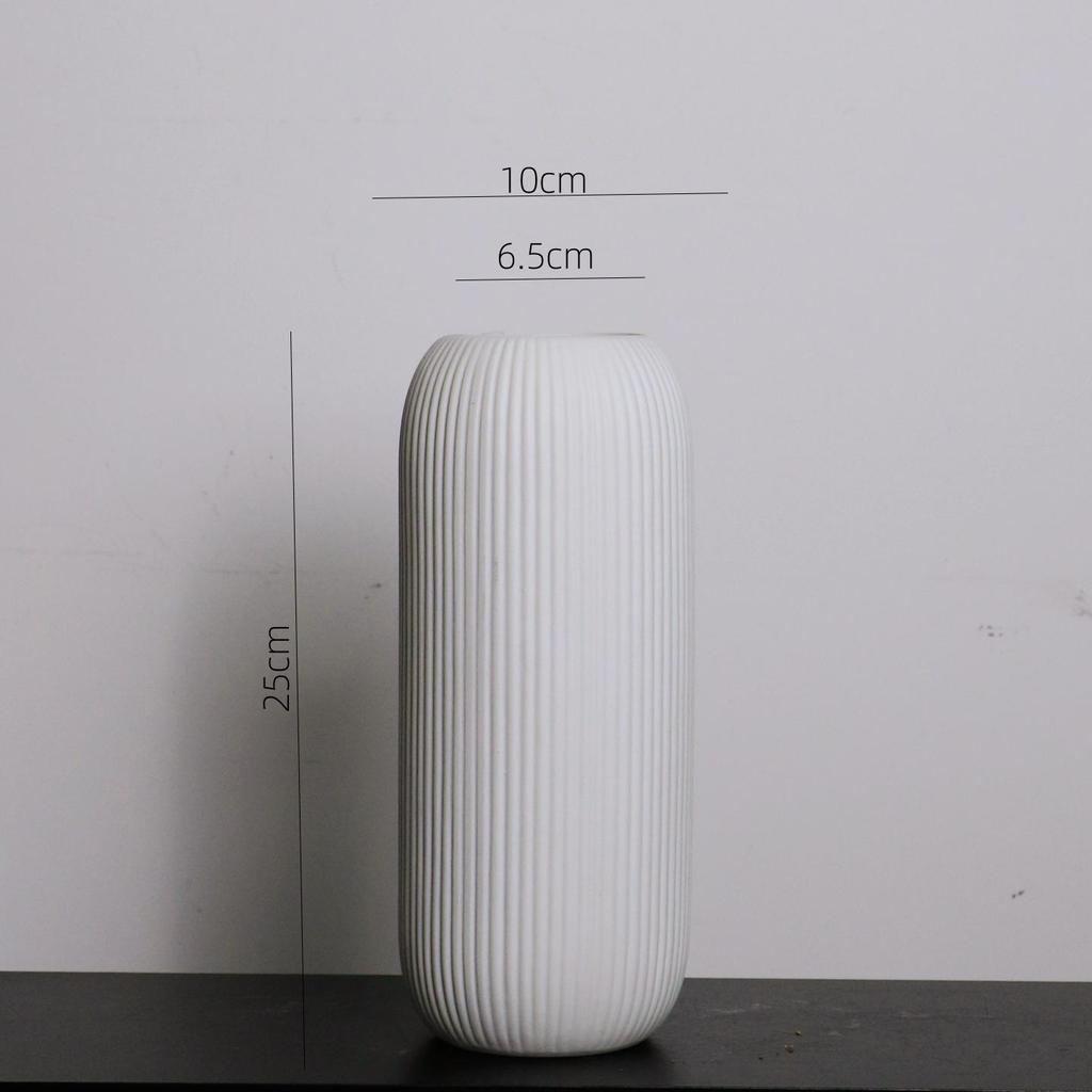 Nordic Matte Frosted Ceramic Vase with Vertical Stripes - Decorative Soft Furnishing for Living Room Entrance