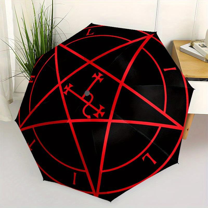 

Red Pentagram Symbol Sticker, Mystic Alchemy DesignUmbrella with Cute Design, Portable 3-Fold Compact Umbrella for Men & Women, Valentine s Day Mother