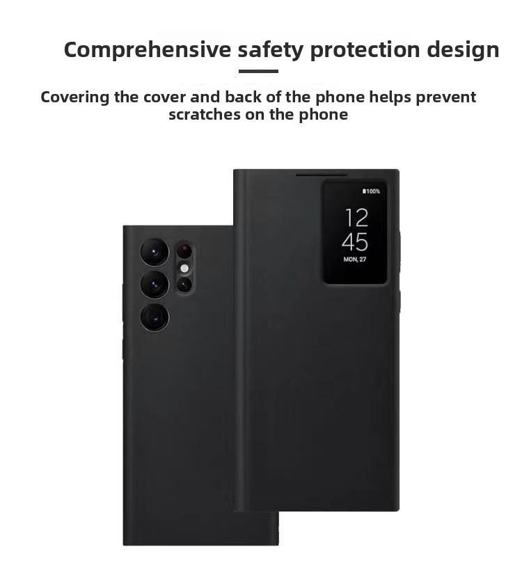 Funda Cartera de Cuero tipo Flip para Samsung Galaxy S23 Ultra con Ventana Inteligente para Uso de Negocios y Moda