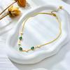 Gold Herringbone Chain Necklace with Green Heart CZ, 18K Gold Plated Dainty Snake Chain Choker, Adjustable Jewelry for Women Daily Wear Gift