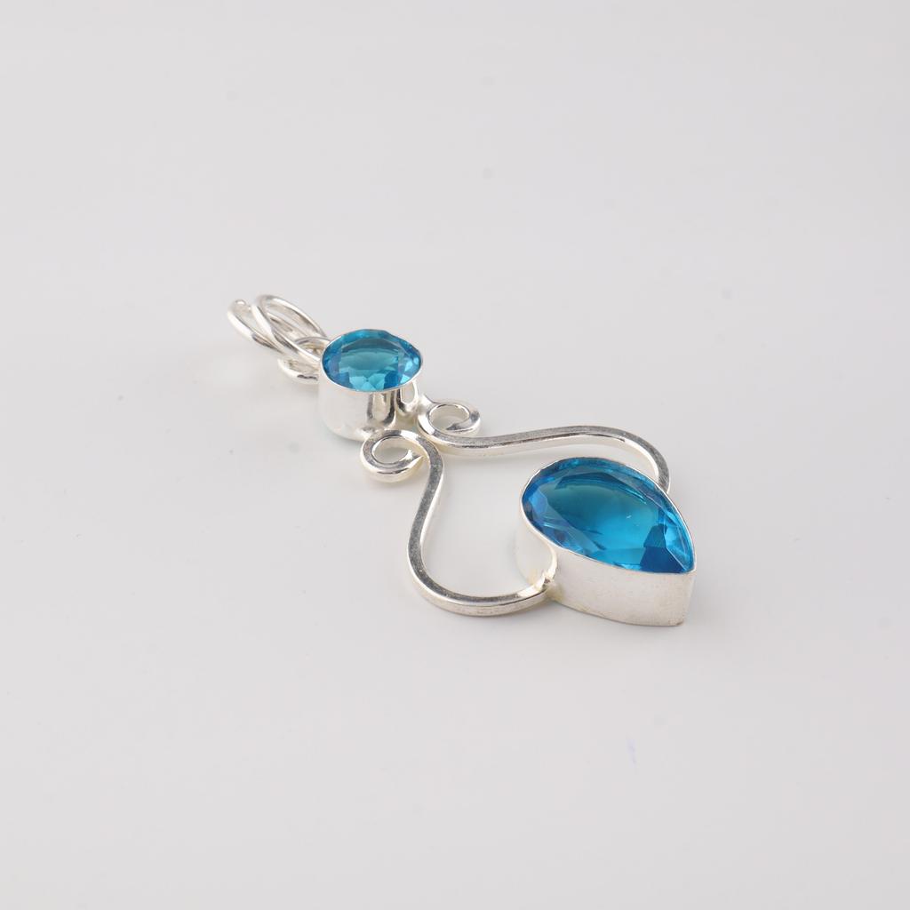 Schweizer Blautopas Edelstein 925 Sterling Silber Schmuck Statement Designer Anhänger 1,60" Für Geschenk PP-13-8