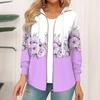Women Autumn Winter Hooded Coat Flower Print Zipper Closure Long Sleeve Thick Warm Drawstring Color Matching Loose Soft Elastic Cuff Lady Jacket