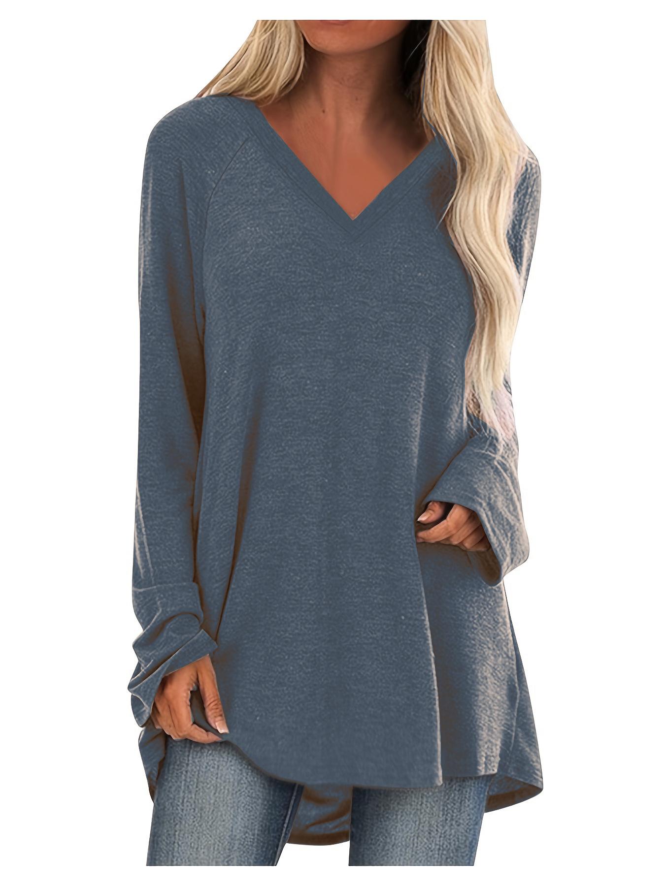 

Women s V-neck Swallowtail Long Sleeve T-shirt - Lightweight, Soft, and Comfortable for Daily Casual Wear Extra Large морской синий