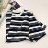 Textured Striped Short-sleeved T-shirt Women's Summer Clothes Unique Chic Top Korean Fashionable High-end T-shirt Embroidery
