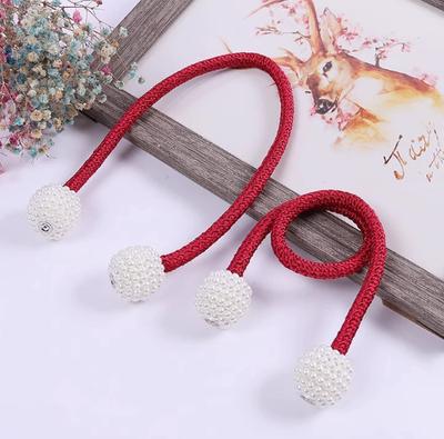 Magnetic Curtain Tiebacks with Pearl Beaded Ends Flexible Rope Design Easy To Use Window Drapery Holdbacks for Home and Office
