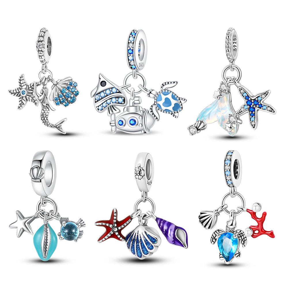Charms Beads Blue Deep Sea Adventure & Cute Ocean Heart Shell Fit 925 Charms Bracelet Beads Jewelry Gifts for Women