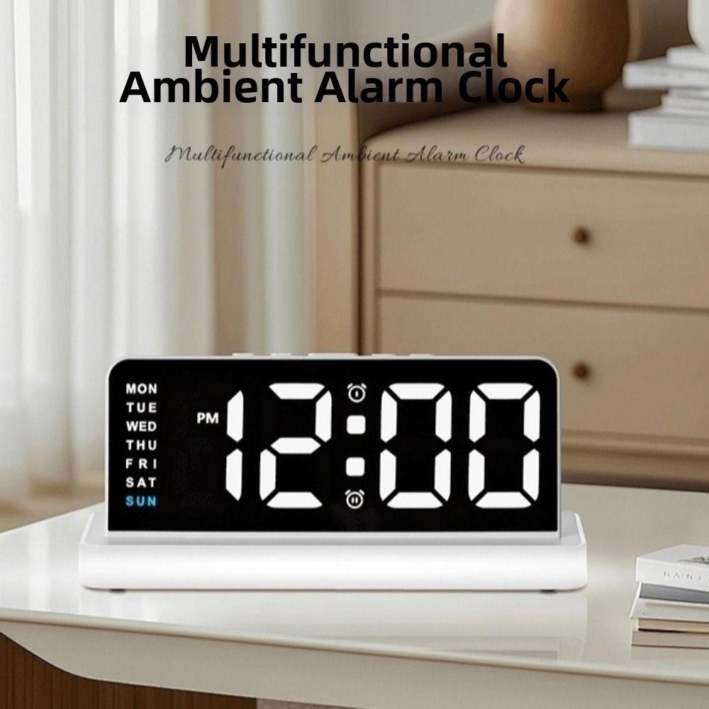 Adjustable Brightness Digital Alarm Clock Large Display Table Clock  Ambient Lighting