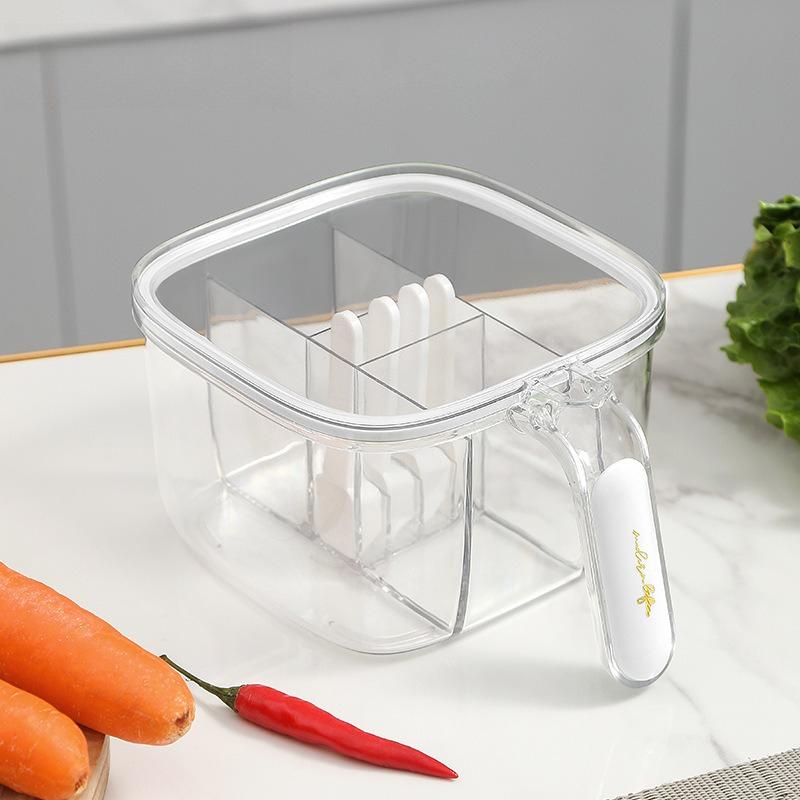 1pcs Kitchen Spice Container Home Condiment Storage Box Sealed 4-Compartment Seasoning Organizer Kitchen Spice Storage Box белый