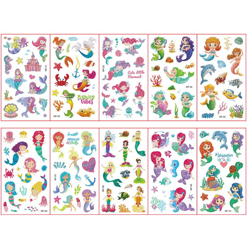 10 Sheetsset Children'S Colorful Glitter Tattoo Stickers Cartoon Animal Unicorn Butterfly Temporary Fake Tattoos Kids Gift