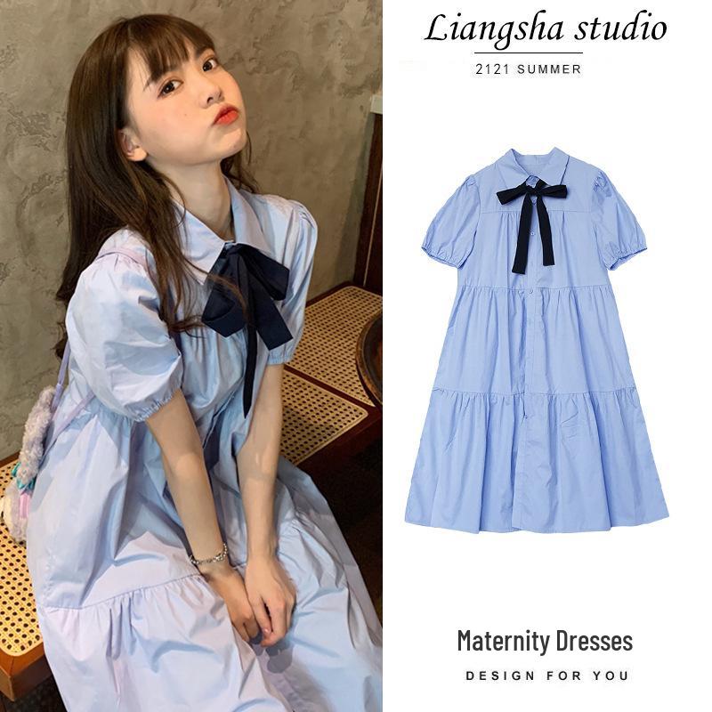 Korean Style Bow-Knot Maternity Shirt Dress - Spring/Summer 2026 Collection XL