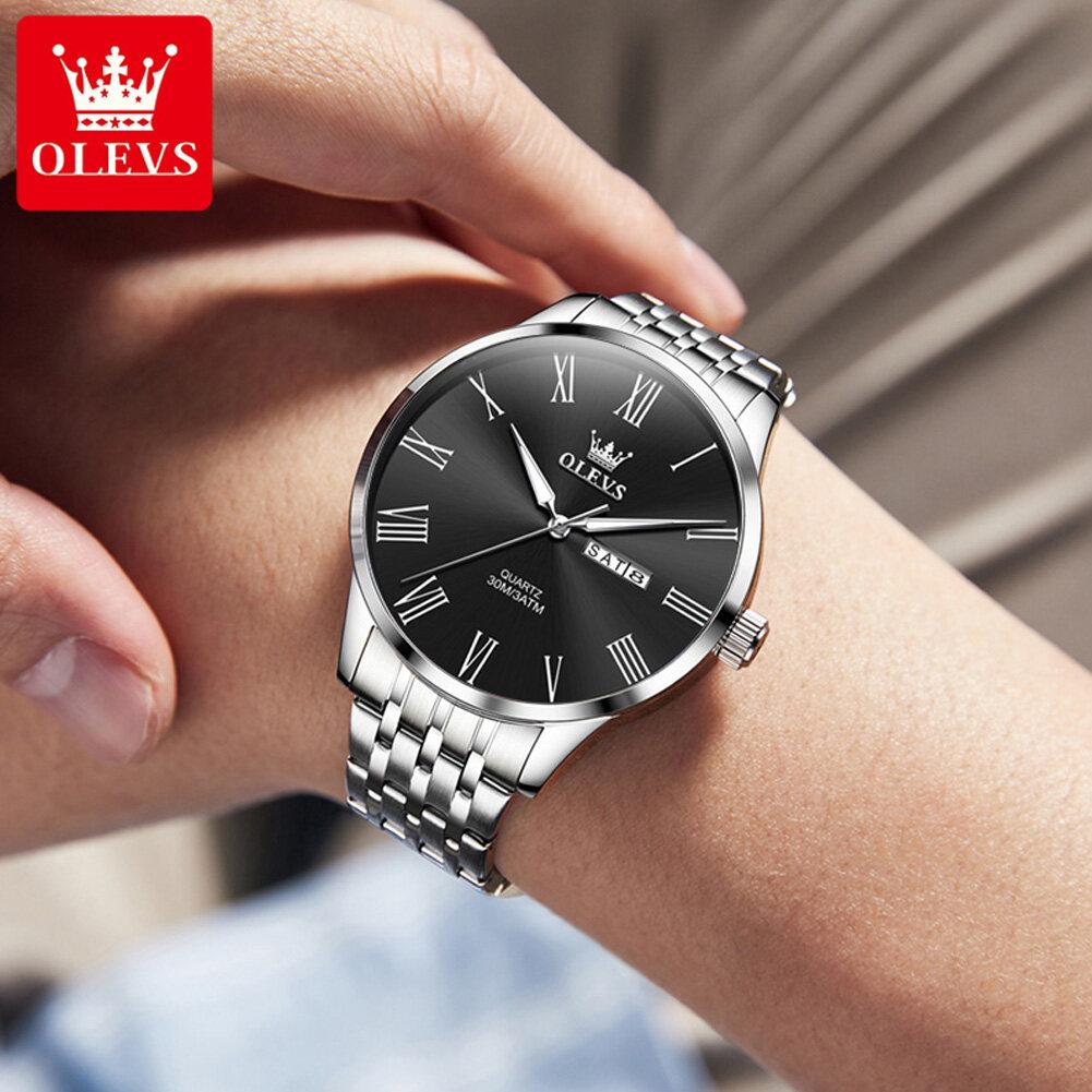 OLEVS Mens Watch Business Quartz Watch Waterproof Luminous Watch For Man Dual Calendar Display Mens Gifts