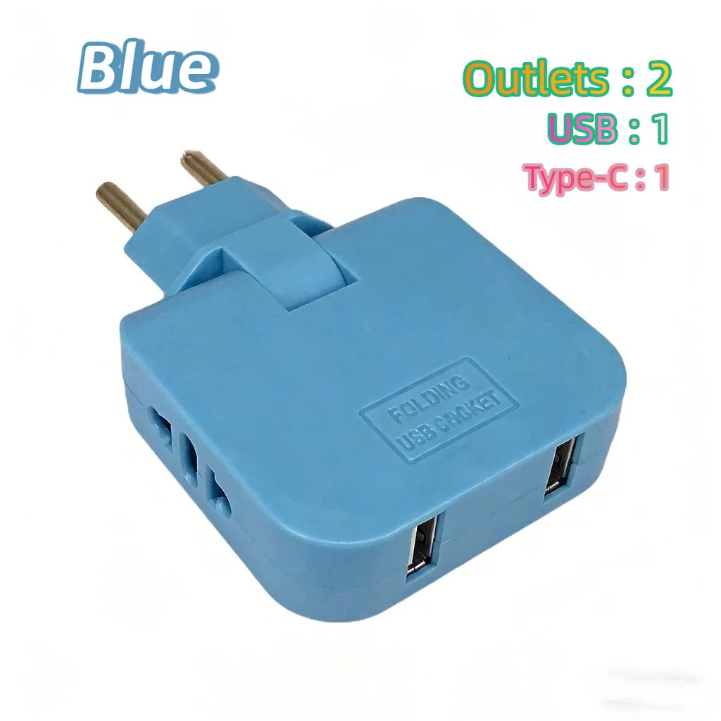 European Standard Rotating Plug Adapter – 180° Rotatable Multi-Outlet Extension Socket Cordless, Lightweight & Portable