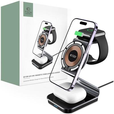 Tech-Protect Qi15W-A29 3In1 Magnetic Magsafe Wireless Charger Black