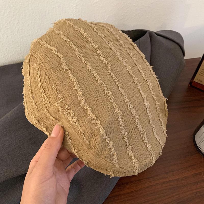 Retro Solid Color Striped Beret Women's Spring and Summer Literary and Retro Versatile Face Small Thin Newsboy Cap