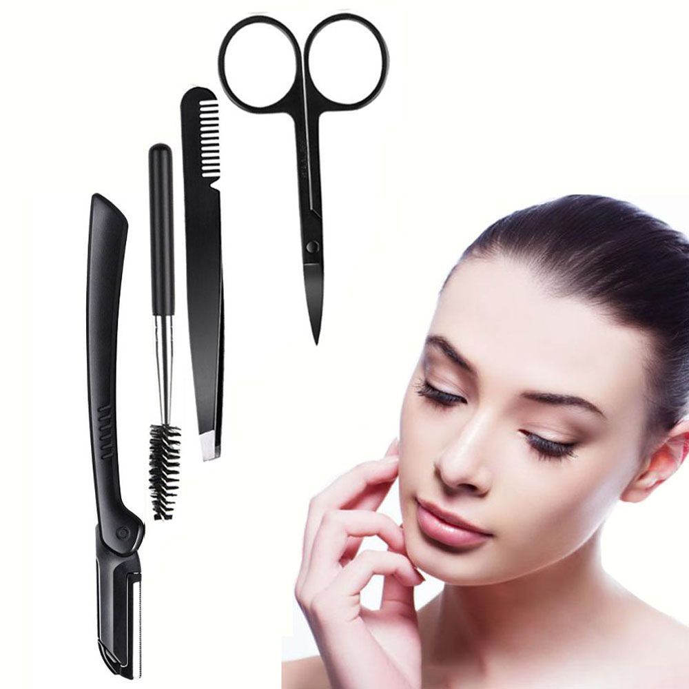 Professional Stainless Steel Face Epilator Hair Remover With Brush Comb Makeup Tool Razor Eyebrow Tweezer Eyebrow Trimmer Kit