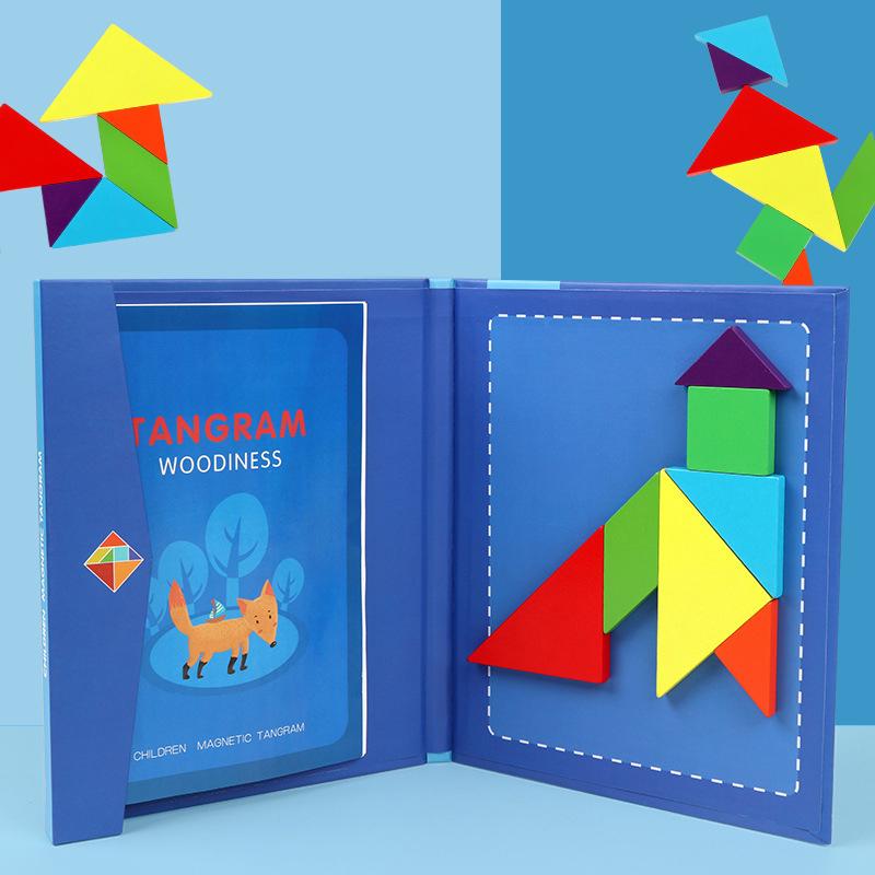 

Hot Magnetic 3D Puzzle Geometric Shapes Tangram Jigsaw Board Kids Montessori Games Children Educational Wooden Toys синий
