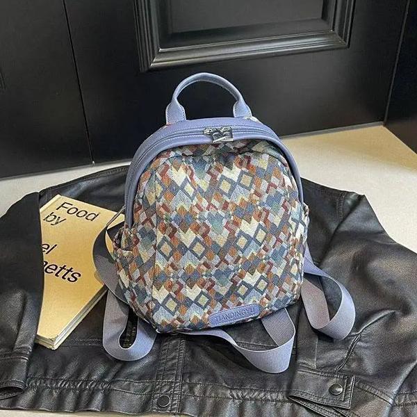 WTEMPO Women's Outdoor Versatile Large Capacity Backpacks Sports Backpacks Lightweight Plaid Printed Zipper Travel Backpacks Preppy Style School Bags