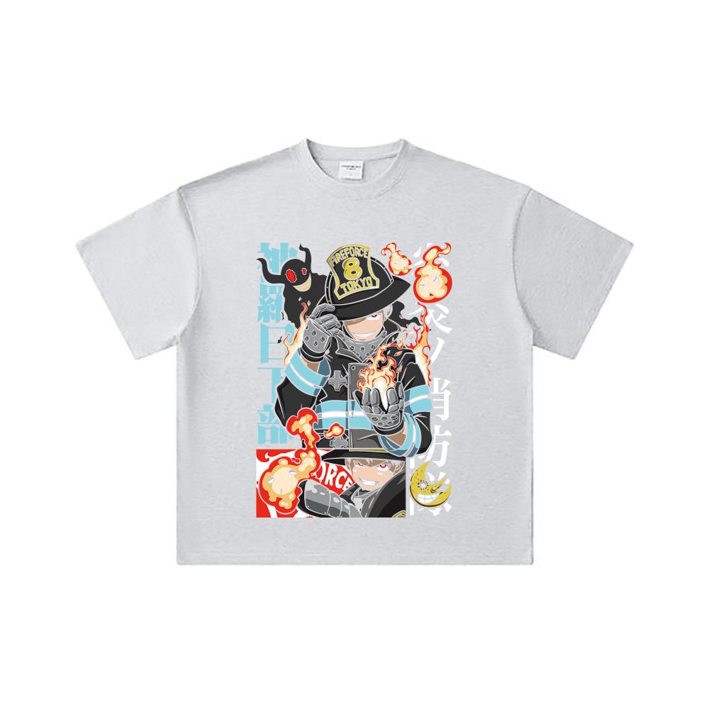 260 GSM Double Yarn 32 Count 100% Cotton Fire Force V2 Print Unisex Heavy Cotton T Shirt