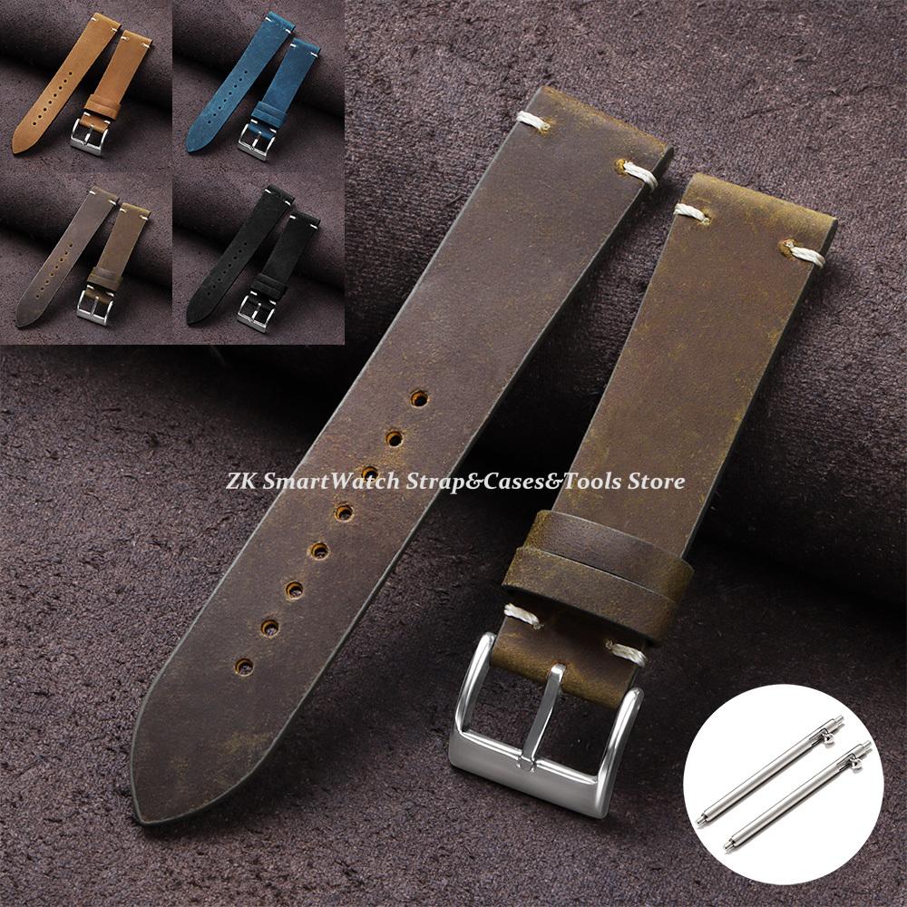 Vintage Oil Wax Leather Watch Band Handmade Stitching Cowhide Strap 18mm 20mm 21mm 22mm for Omega for Seiko Smartwatch Wristband