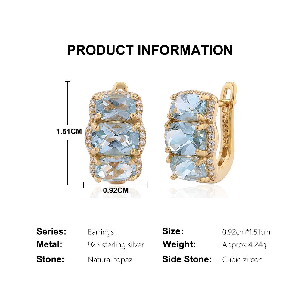 Natürlicher Himmelblauer Topas Ring Ohrringe Set 925er Sterlingsilber November Geburtsstein Feinschmuck für Damen Jubiläumsparty Geschenk