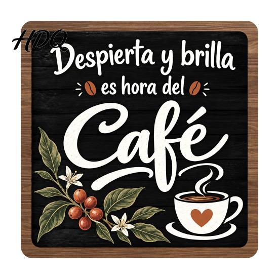 Rustic Coffee Sign for Bar 5" x Sign Wooden Spanish Decor with Decorative Station Signage Metal Display Rack Vintage Tabletop Decorations,