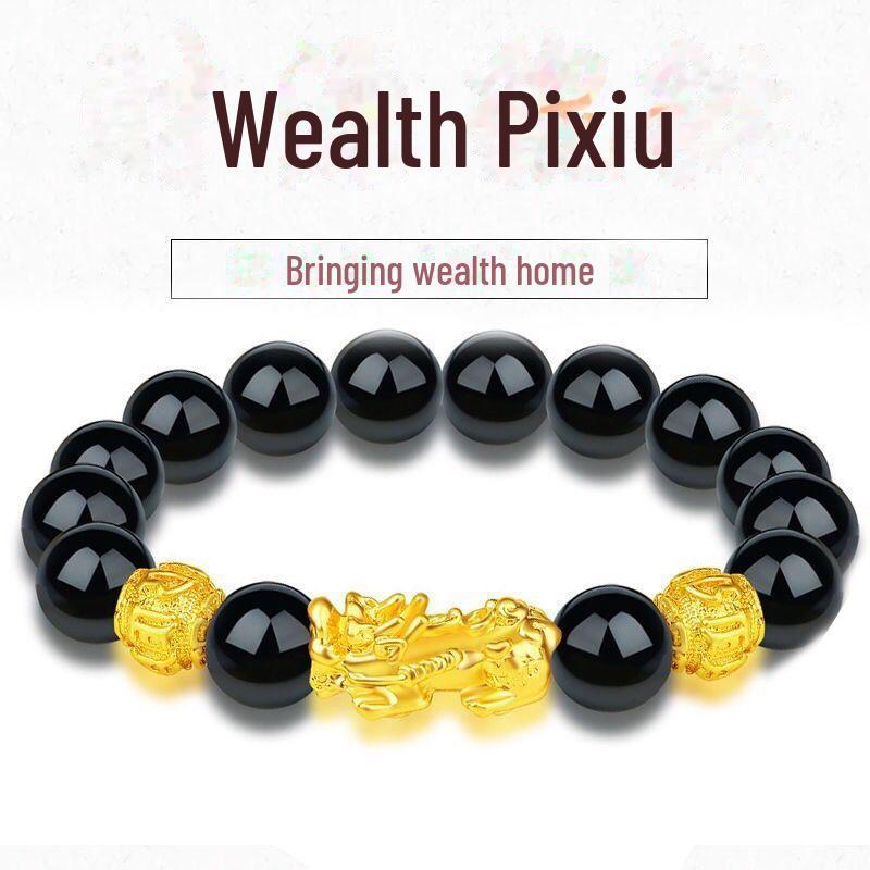 Gold-Plated Alloy Pixiu Couple Bracelets for Men & Women - Exquisite Buddhist Bead Jewelry Gifts