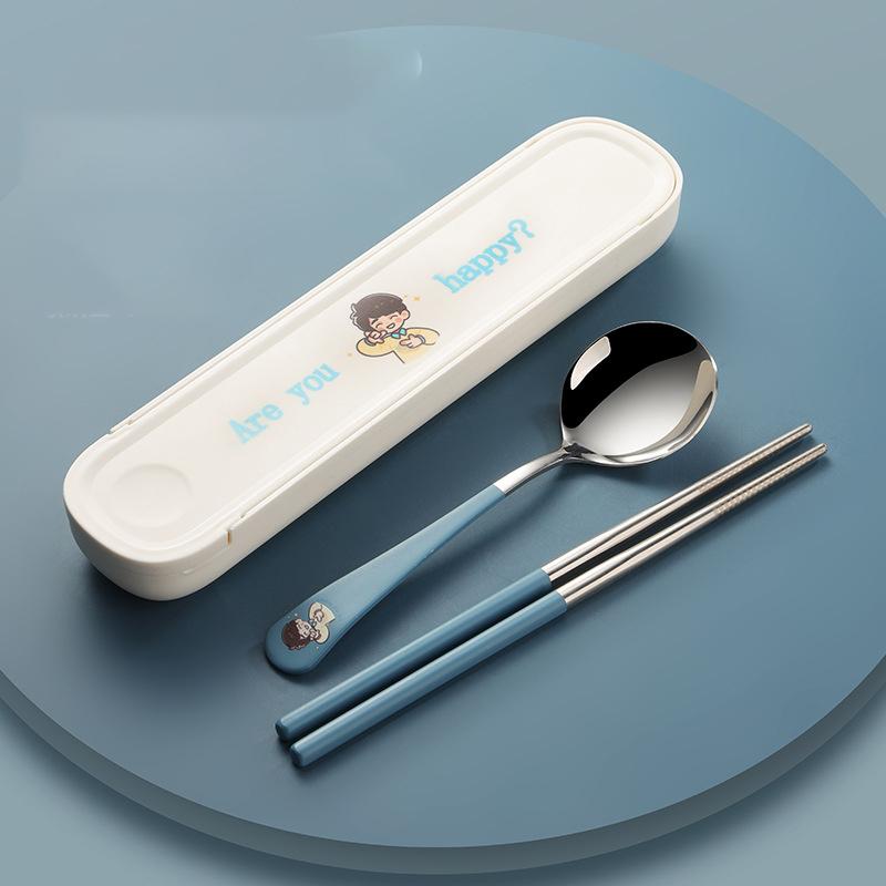 304 Stainless Steel Cartoon Tableware, Chopsticks and Spoons, Food Grade, Office Workers, Single Tableware