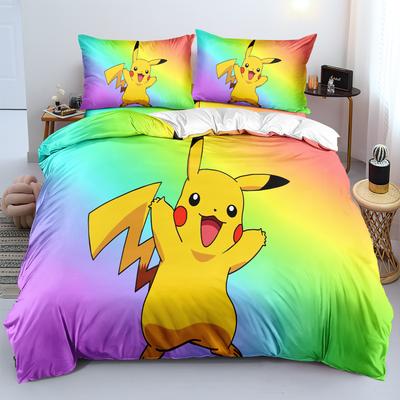 Conjunto de Cama P-Pokémon Fofo Para Crianças Meninos Capa de Edredom Estampada com Desenho Animado Conjuntos de Edredom Capa Pikachu Conjunto de Roupa de Cama